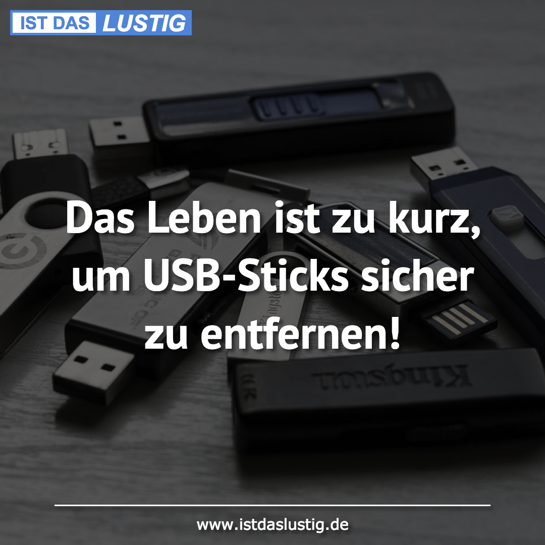 Lustiger BilderSpruch - Das Leben ist zu kurz, um USB-Sticks sicher zu...