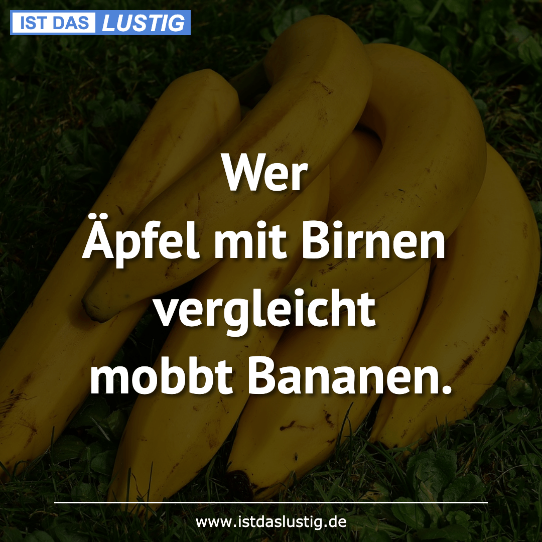 Lustiger BilderSpruch - Wer Äpfel mit Birnen vergleicht mobbt Bananen.